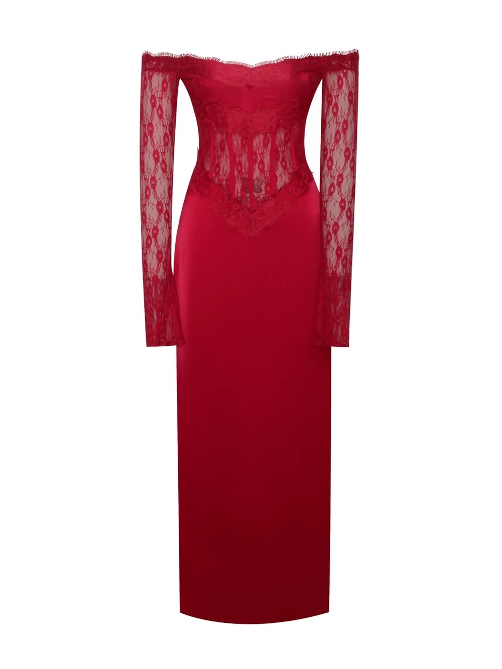 Miss Circle Nessa Red Lace Satin Corset Maxi Dress (NWT)